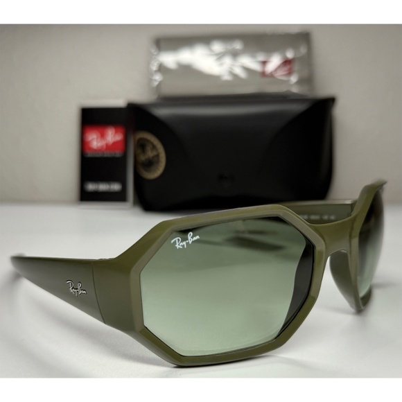 RAY-BAN UNISEX RB4337 64898E MILITARY GREEN GRADIENT OCTAGON SUNGLASSES. 59mm - Picture 3 of 12